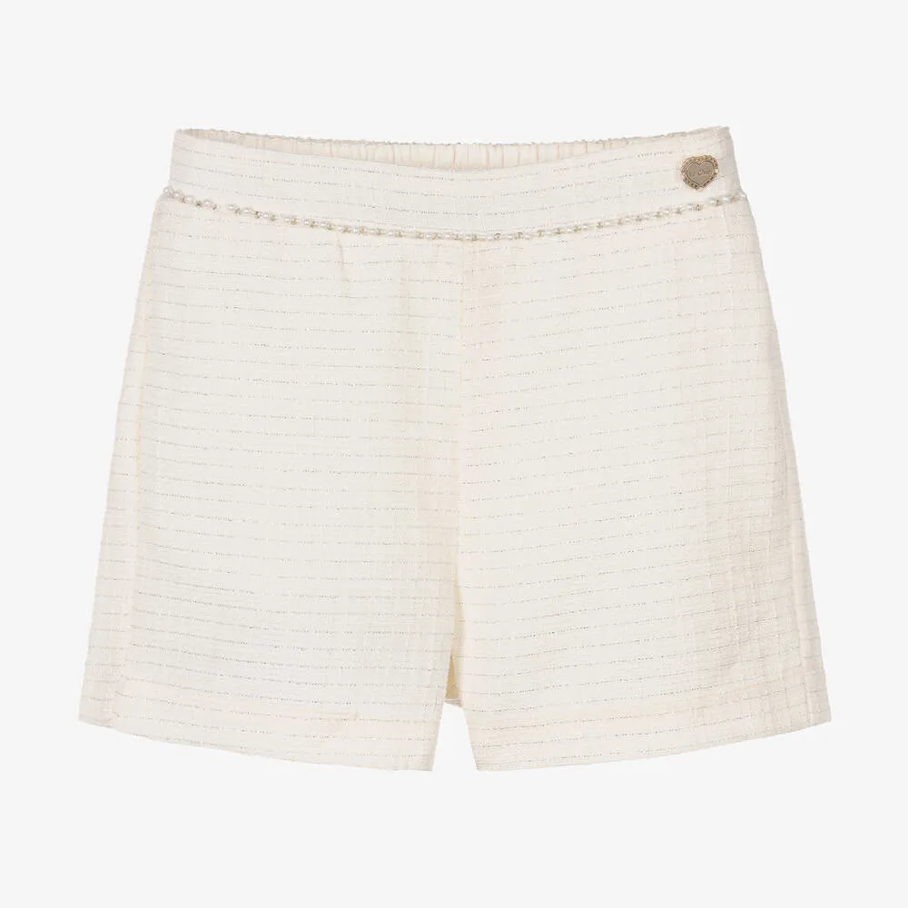 Girls Ivory Tweed Shorts