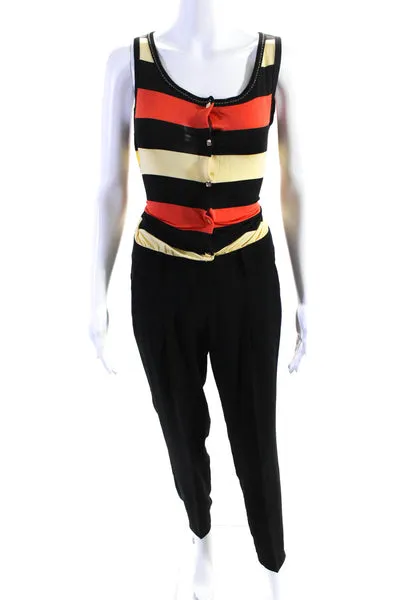 Gizia Womens Open Back Striped Sleeveless Jumpsuit Black Orange Yellow IT 36