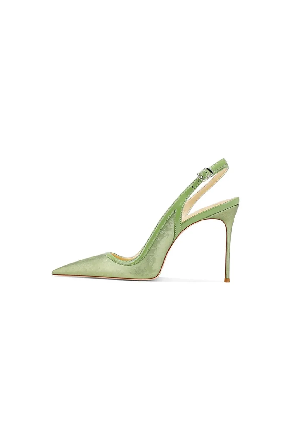 Green Slingback Mid Heel Stiletto Sandals