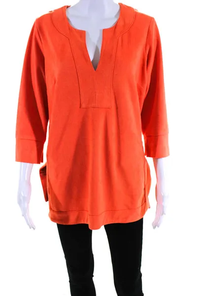 Gretchen Scott Women's Faux Suede long Sleeve V-Neck Tunic Blouse Orange Size S