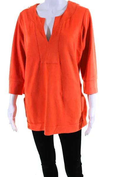 Gretchen Scott Women's Faux Suede long Sleeve V-Neck Tunic Blouse Orange Size S