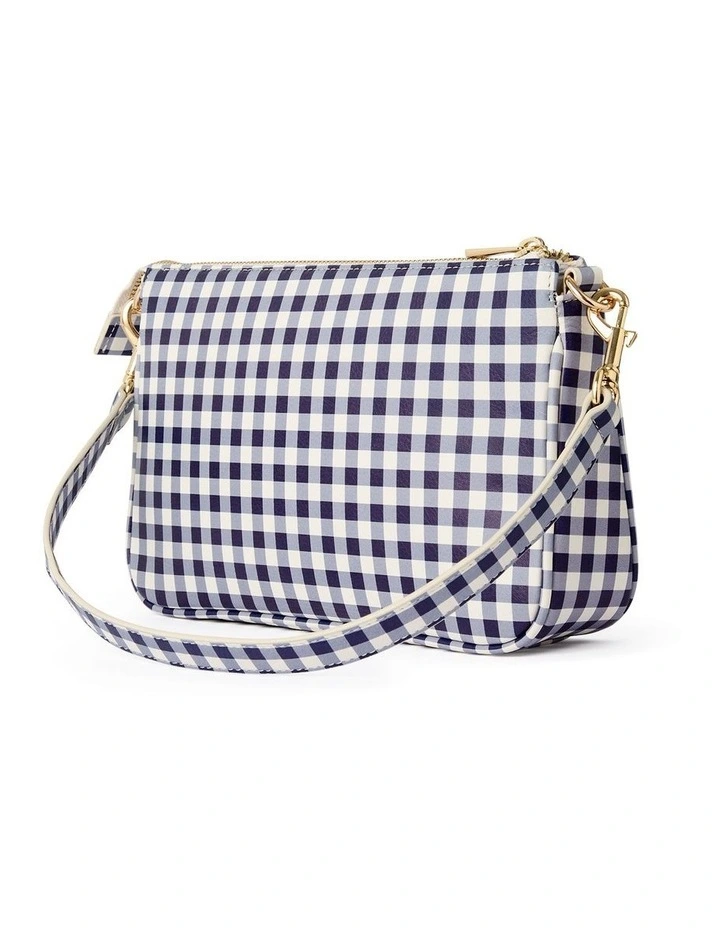 Gwen Leather Gingham Bag in Navy