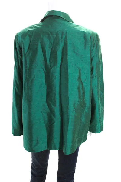 Henri Bendel Womens Silk Long Sleeve Collared Button Down Jacket Green Size M