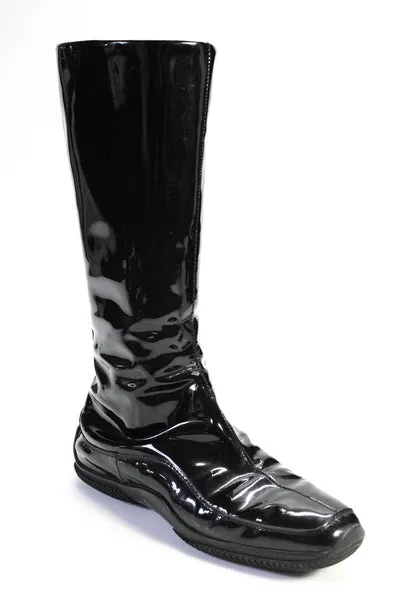 Hogan Women's Round Toe Zip Closure Mid Calf Boot Black Size 7.5