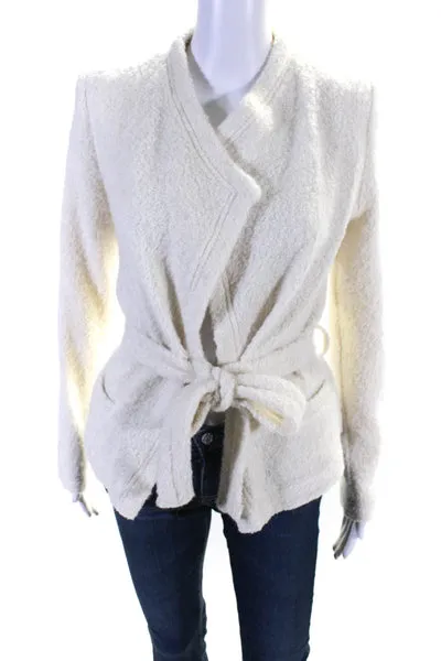 IRO Womens Fleece Knit Long Sleeved Open Front Tied Waist Sweater Cream Size 36