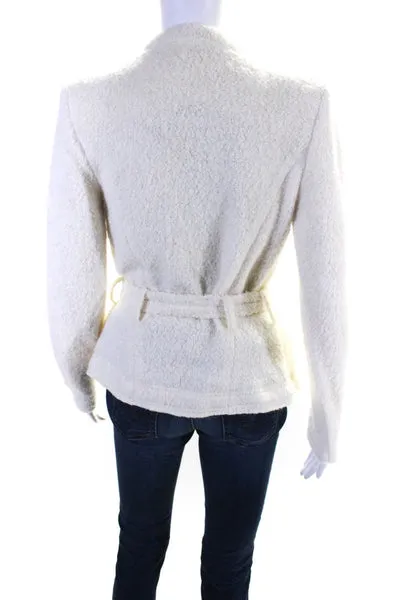 IRO Womens Fleece Knit Long Sleeved Open Front Tied Waist Sweater Cream Size 36