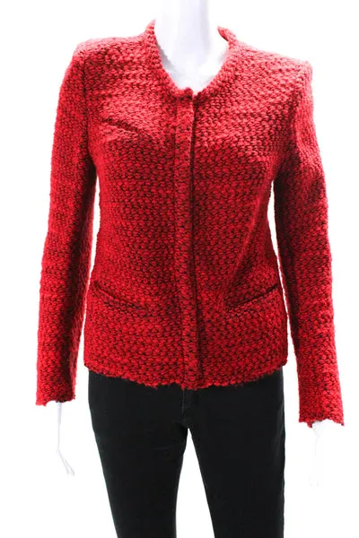 IRO Womens Refilia Chunky Woven Crew Neck Snap Jacket Red Black Size FR 40