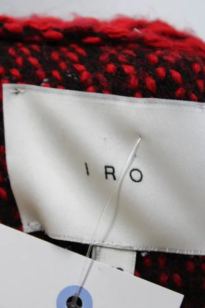 IRO Womens Refilia Chunky Woven Crew Neck Snap Jacket Red Black Size FR 40