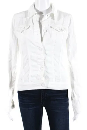 J Brand Womens Denim Button Down Slim Fit Jacket Pure White Cotton Size Small