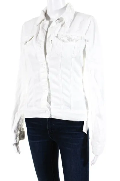 J Brand Womens Denim Button Down Slim Fit Jacket Pure White Cotton Size Small