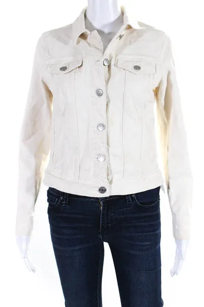 J Crew Womens Button Down Jean Jacket White Cotton Size Small