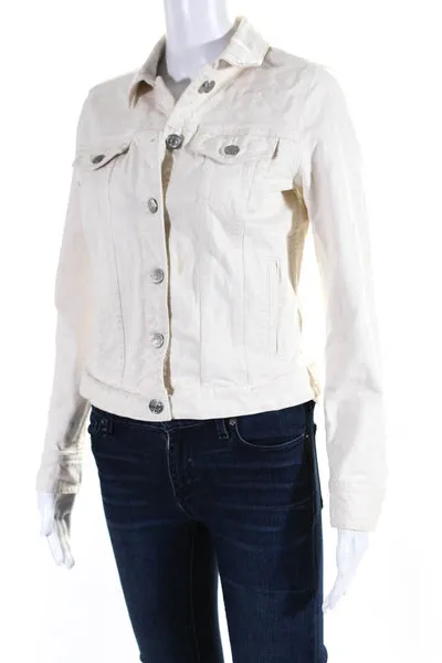 J Crew Womens Button Down Jean Jacket White Cotton Size Small