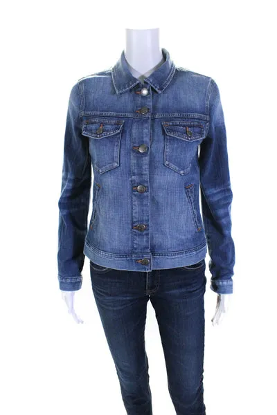 J Crew Women's Cotton Cotton Down Denim Jacket Blue Size XS