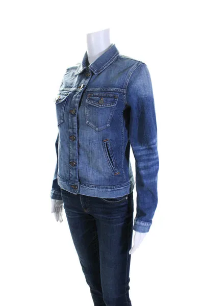 J Crew Women's Cotton Cotton Down Denim Jacket Blue Size XS