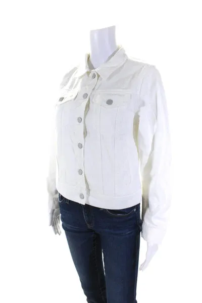 J Crew Womens Cotton Denim Long Sleeve Button Down Jacket White Size S