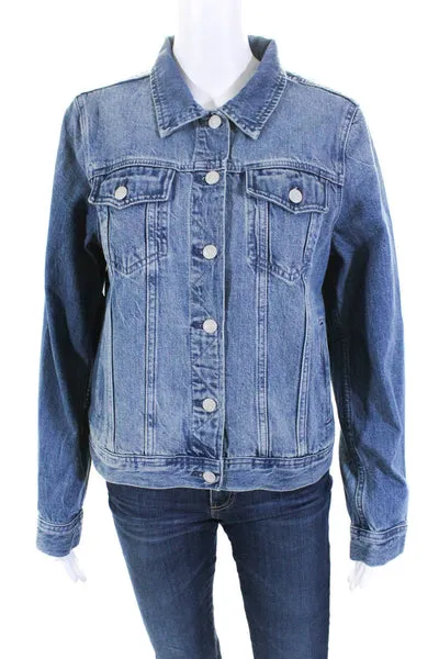 J Crew Womens Cotton Denim Stonewashed Button Down Short Jean Jacket Blue Size M