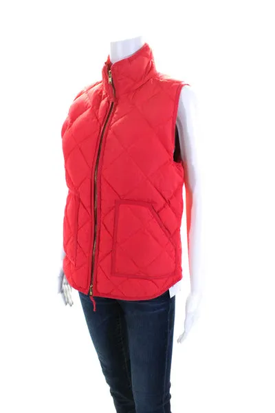 J Crew Womens Front Zip Mock Neck Down Quilted Vest Jacket Pink Size Small