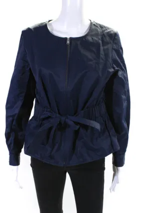 J Crew Womens Navy Blue Crew Neck Belted Full Zip Long Sleeve Jacket Size M