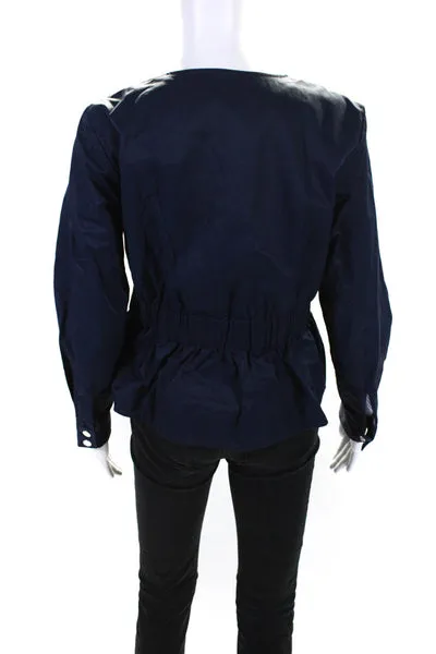 J Crew Womens Navy Blue Crew Neck Belted Full Zip Long Sleeve Jacket Size M