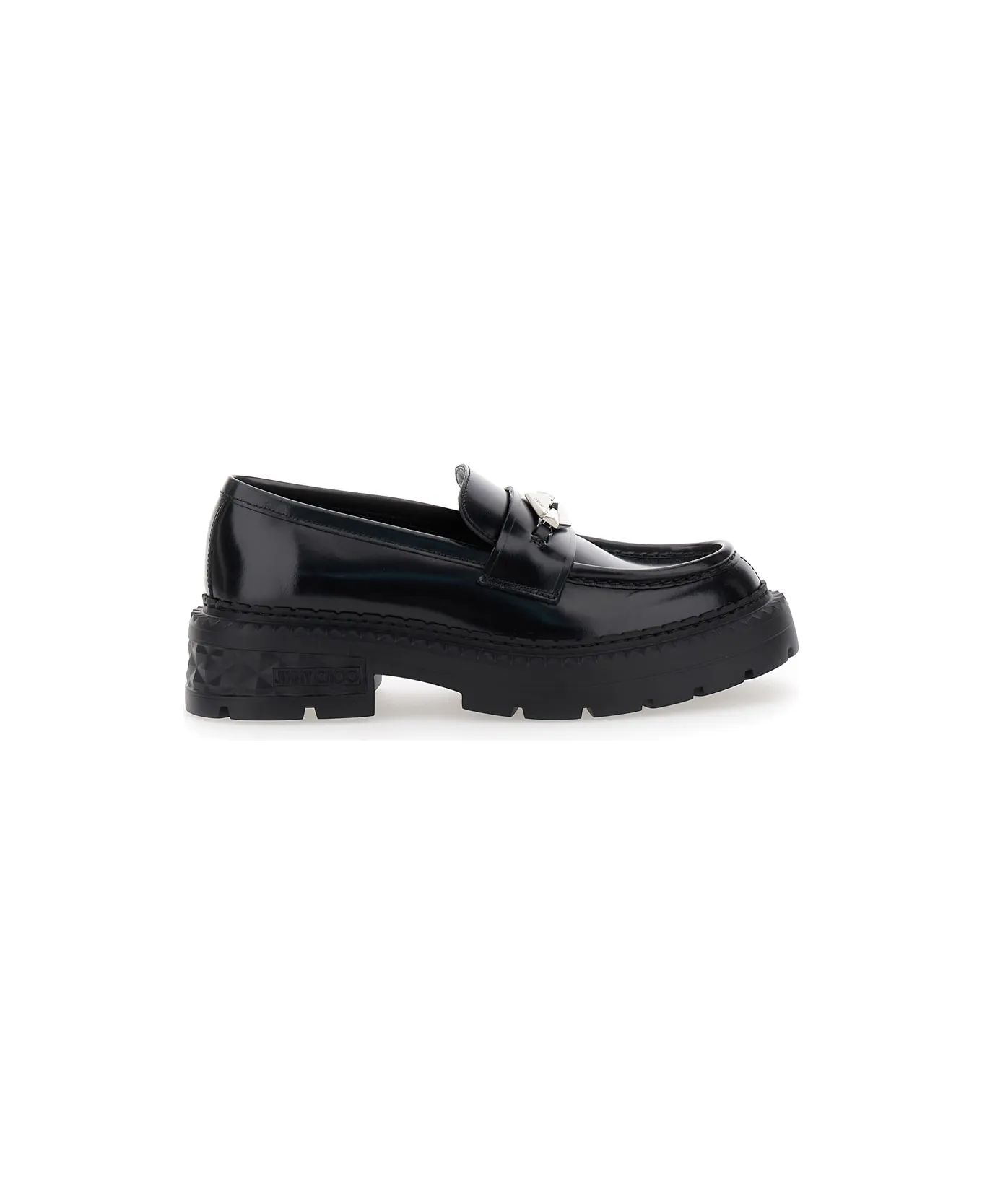 Jimmy Choo 'marlow' Black Loafers With Diamond Shaped Detail In Leather Woman