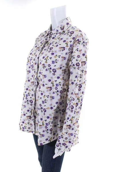 Johanna Paris Women's Long Sleeve Floral Print Button Down Shirt Purple Size O/S