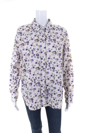 Johanna Paris Women's Long Sleeve Floral Print Button Down Shirt Purple Size O/S