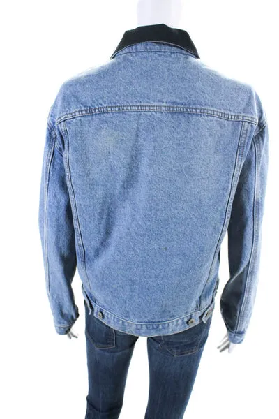 John Galt Womens Corduroy Collar Button Down Relaxed Denim Jacket Blue Size S