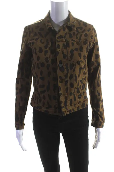 L'Agence Women's Cotton Spotted Print Button Down Denim Jacket Brown Size XS