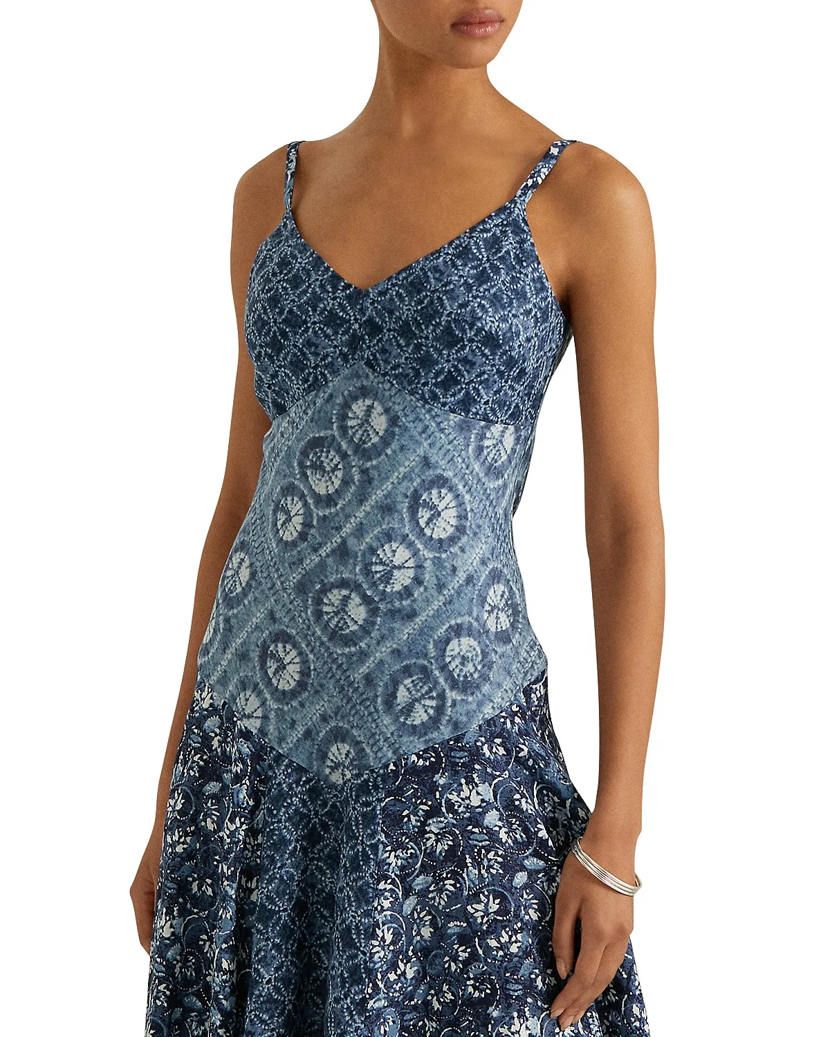 Lauren Ralph Lauren Women’s Blue 100% Linen Patchwork Sleeveless Dress