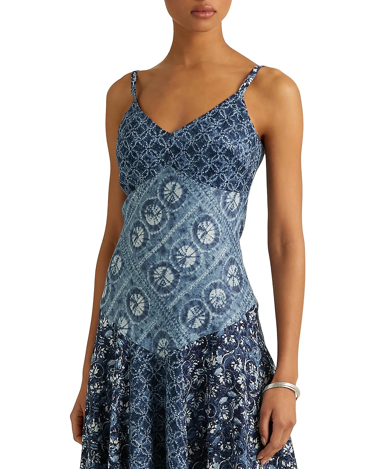 Lauren Ralph Lauren Women’s Blue 100% Linen Patchwork Sleeveless Dress