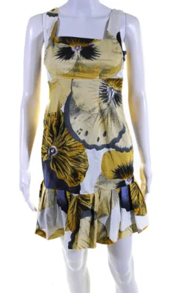 Leifsdottir Women's Sleeveless Ruffle Hem Floral Mini Dress Yellow Size 0