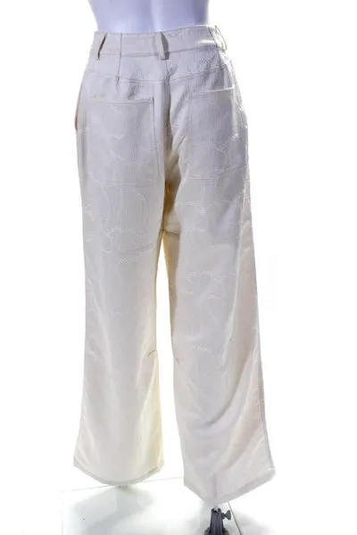 Line And Dot Womens High Waist Jacquard Wide Leg Cargo Pants Ecru Size Small