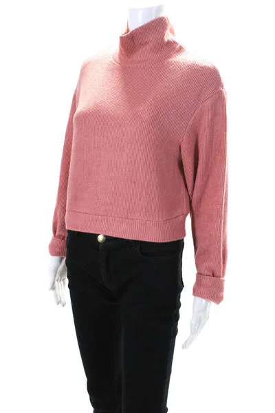 Line And Dot Womens Turtleneck Cropped Pullover Sweater Coral Pink Size Small