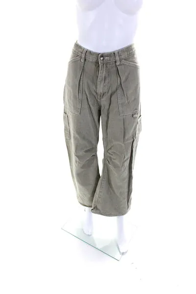 Lioness Womens High Waist Wide Leg Cargo Jeans Pants Beige Size Large