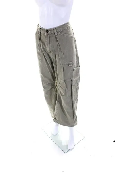 Lioness Womens High Waist Wide Leg Cargo Jeans Pants Beige Size Large