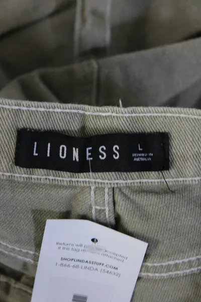 Lioness Womens High Waist Wide Leg Cargo Jeans Pants Beige Size Large