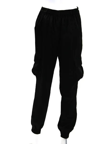 Lovers + Friends Womens Half Elastic Waist Satin Slim Cargo Pants Black Small