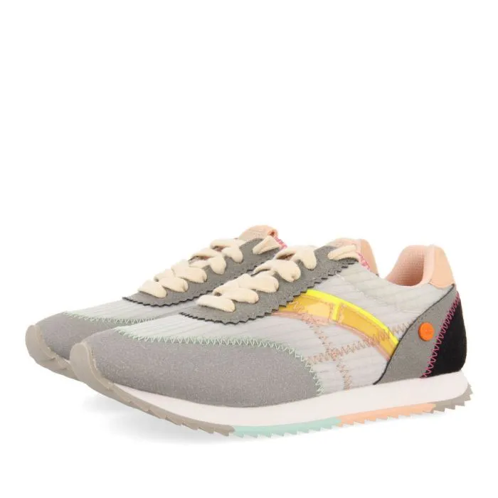 Madirac girls grey sneakers with colourful topstitching