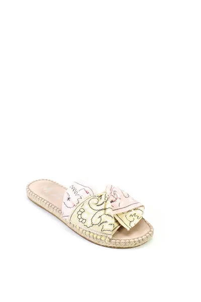 Manebi Womens Cotton Paisley Print Knotted Slides Yellow Pink Size 7US 37EU