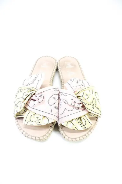 Manebi Womens Cotton Paisley Print Knotted Slides Yellow Pink Size 7US 37EU