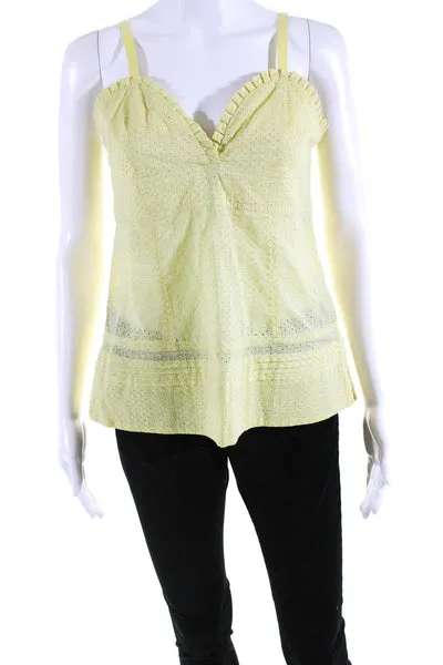 Marc By Marc Jacobs Womens Embroidered Eyelet Ruffle Tank Top Yellow Size 8