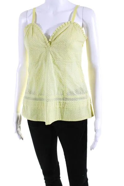 Marc By Marc Jacobs Womens Embroidered Eyelet Ruffle Tank Top Yellow Size 8