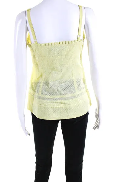 Marc By Marc Jacobs Womens Embroidered Eyelet Ruffle Tank Top Yellow Size 8