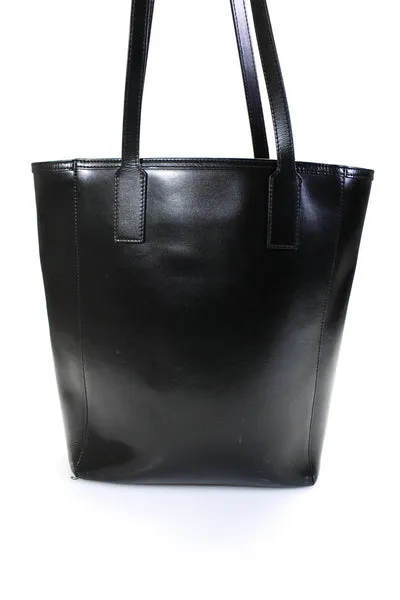 Mario Valentino Womens Logo Detail Large Leather Shoulder Bag Tote Handbag Black