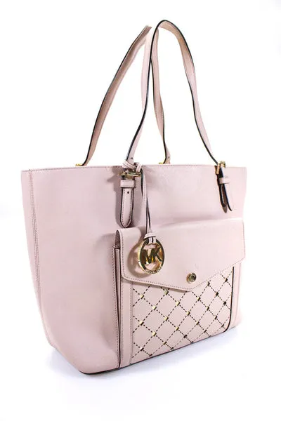 Michael Kors Women's Coated Canvas Quilted Cutout Tote Bag Light Pink Size M