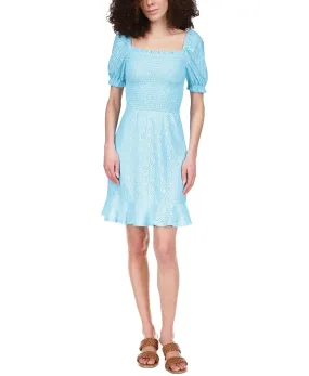 MICHAEL Michael Kors Women’s Blue Eyelet Smocked Peasant Dress