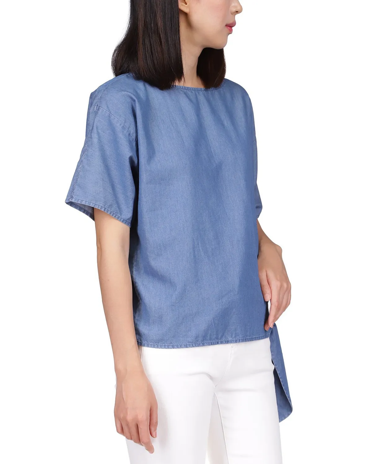 MICHAEL Michael Kors Women’s Petite Blue Side Tie Blouse Top