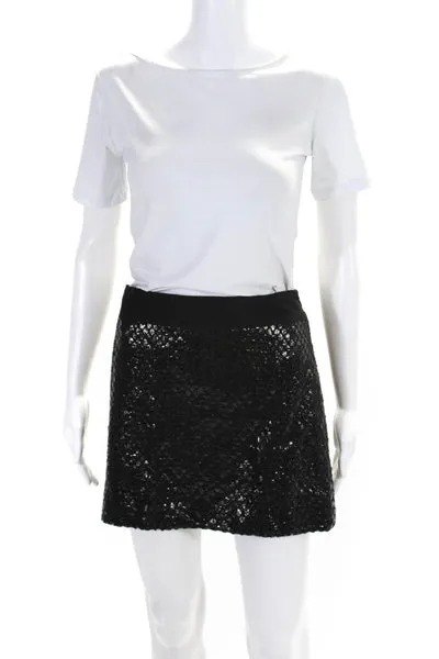 Milly Womens Cotton Shiny Diamond Print Mini Skirt Black Size 8