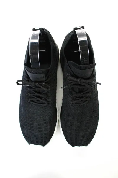 Moncler Mens Lace Up Logo Back Knit Running Sneakers Black White Size 11