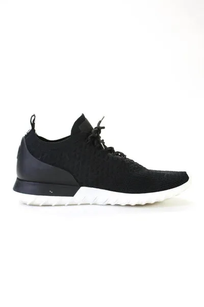 Moncler Mens Lace Up Logo Back Knit Running Sneakers Black White Size 11